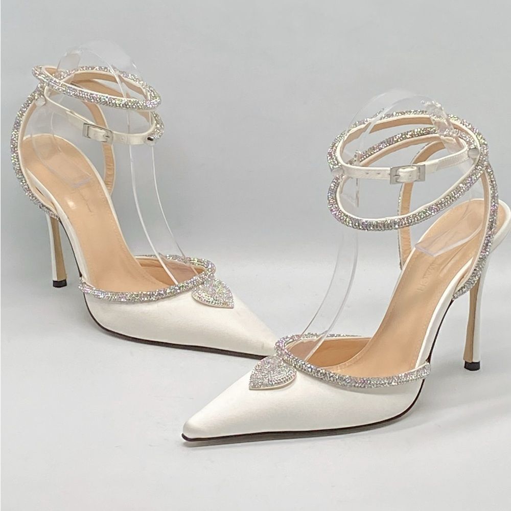 Mach & Mach Crystal Heart 110 Satin Ankle-Strap Pumps size 38